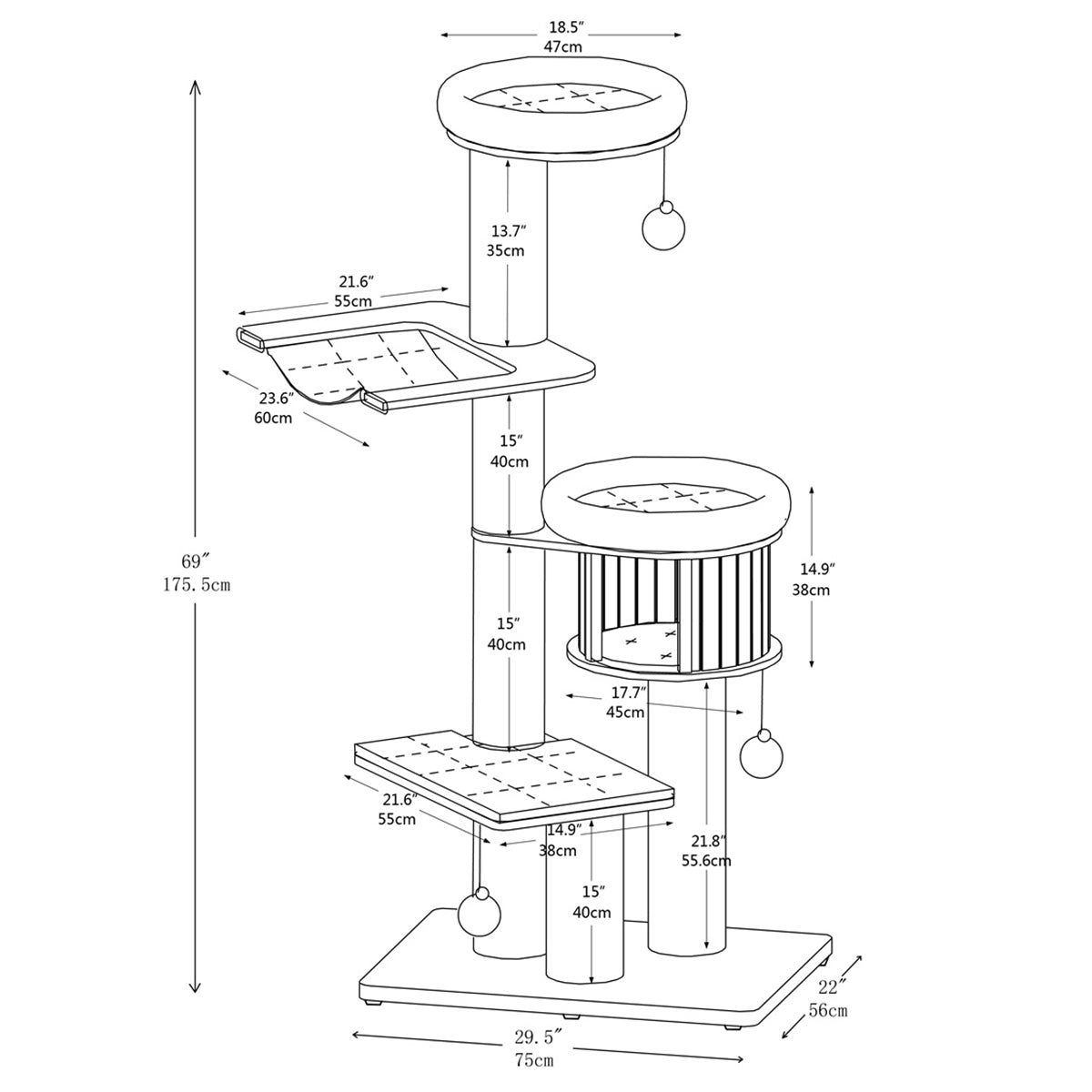 Ollie 175 cm - Plywood Cat Tree - AGILE