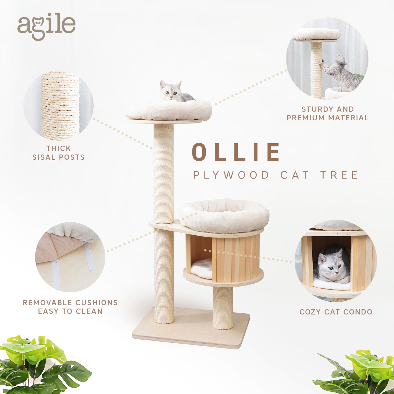 Ollie 130 cm Plywood Cat Tree AGILE